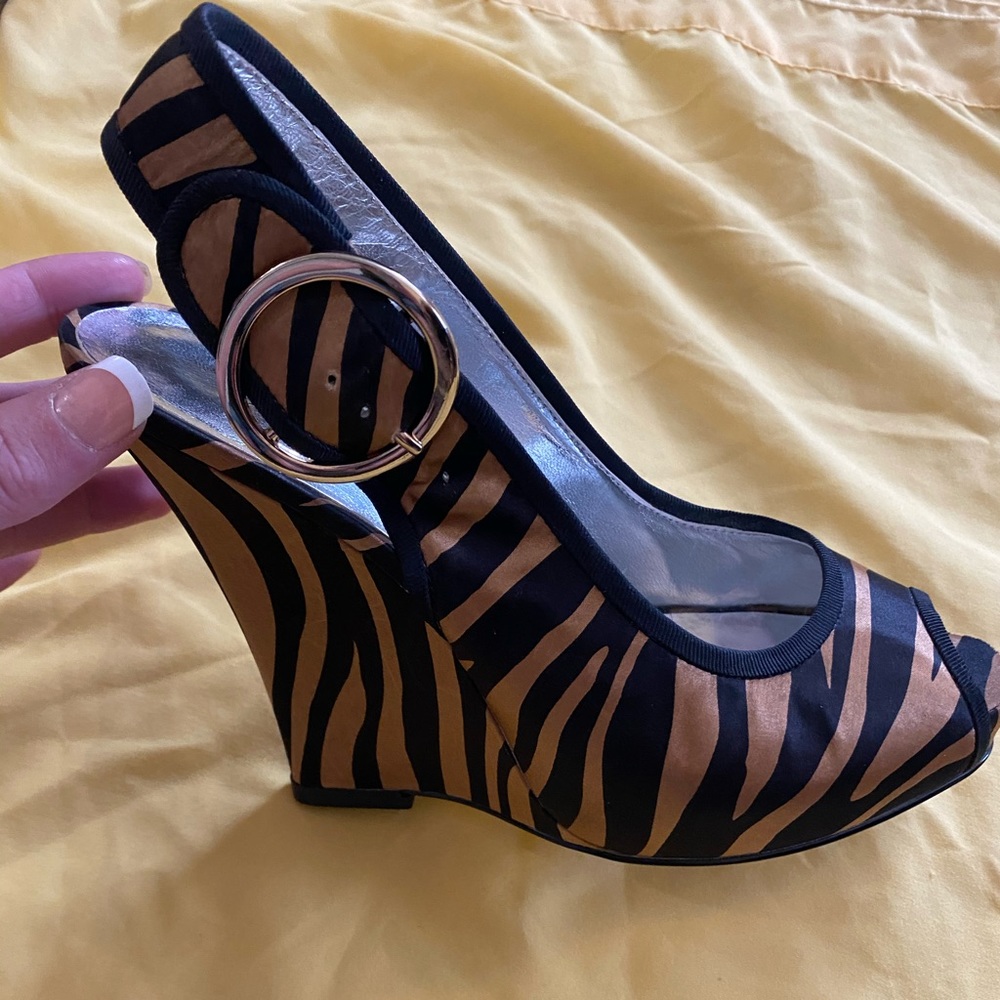 Jessica Simpson Parisah zebra print peep toe wedge